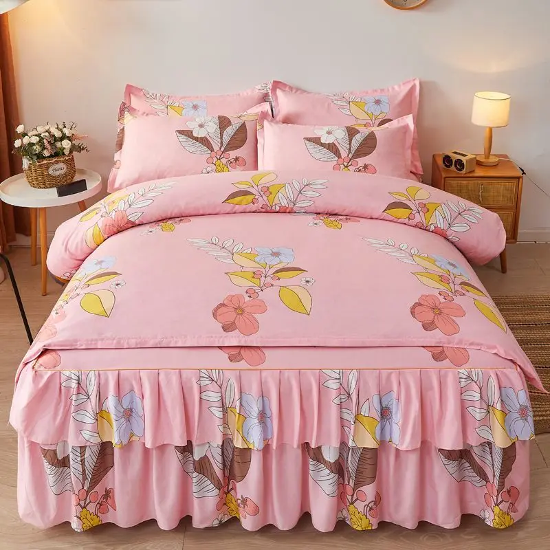 Korean Style Bedding Set Kid Adult Twin Full Queen Size Bed Flat Sheet Love Heart Duvet Cover Set Pillowcase Bed Linen No Filler