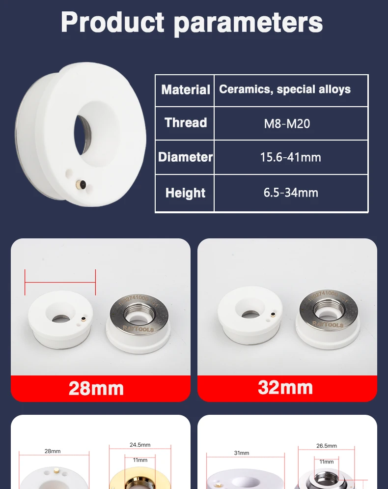 BOCI Original Laser Keramik Körper M11 * 0,75 H34 D 40,5 M11 M8 für BOCI BLT421 BLT421T BLT461 Laser Kopf Teile Laser schneiden Maschine – Detail 6