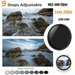 Dynamic ND2 to ND400 Filter 52MM 58MM Slim Fader Variable ND Lens Filter Easy to Variable Adjustable ND2-ND400 Neutral Density