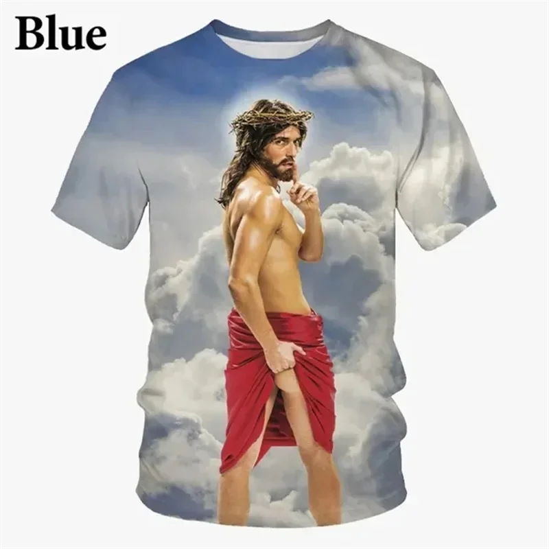 Jesus Funny Prank T-shirt For Men's Clothing Personality Trend Oversized T Shirts Hip Hop Street Fashion Kids Tee Top 2025 New