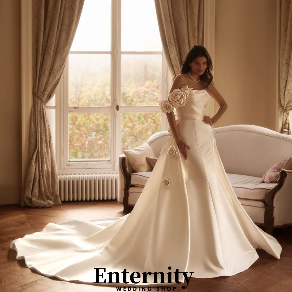 

Customized Flower Applique Wedding Dress Elegant Boat Neck One Shoulder For Women Charming Satin Bridal Gowns Vestidos De Novia