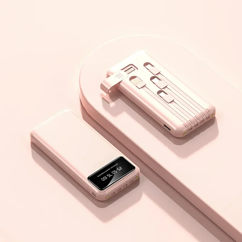 New Mini Portable Power Bank with Built-in Cable 20000mAh High Capacity Mobile Power Supply