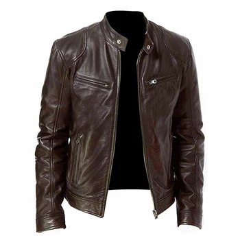 2024 Motorcycle Leather Jackets Man Casual Fashion Motorcycle Coat Slim Fit Lapel PU Jackets Autumn Anti-wind Leather Coat Male 3