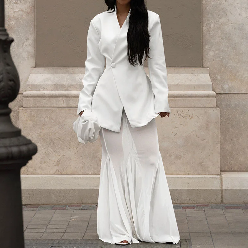 Doyerl أزياء أنيقة حزب اللباس مجموعات النساء 2 قطعة مجموعة الزي عيد ميلاد نادي ارتداء السترة معطف وشبكة حورية البحر تنورة طويلة مجموعات