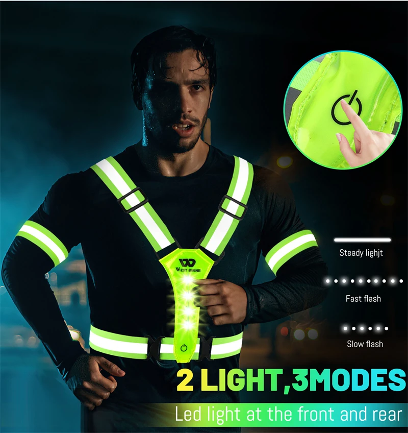 WEST BIKING Reflektierende LED-Lichtweste, USB-Aufladbar, 3 Modi Einstellbar, Nachtlauf- und Fahrrad-Sicherheitsausrüstung für Männer und Frauen – Detail 5