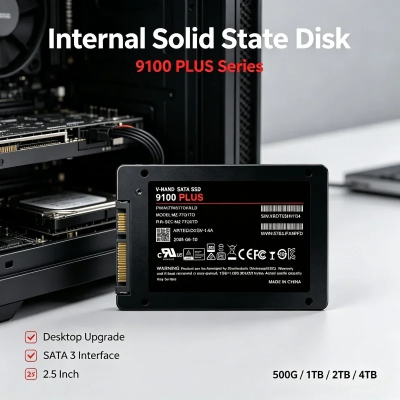 2.5-Inch SATA3 Internal SSD 9100 PLUS, 500GB/1TB/2TB/4TB, Solid State Disk, Hard Drive, Microcomputer, Desktop, Laptop.