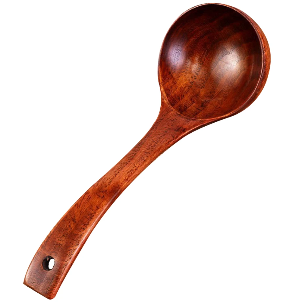 

1pc Large Bended Wooden Ladle Eco-Friendly Soup Spoon Rice Sugar Salt Serving Scoop Hangable Kitchen Utensils For Home