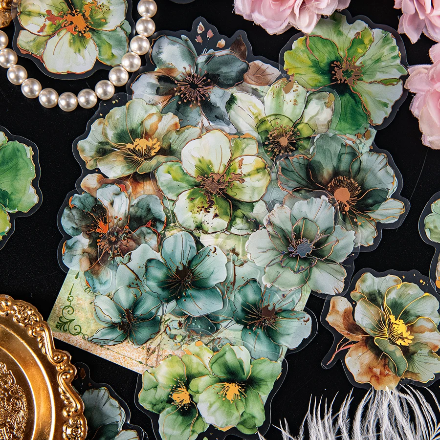 3 шт. винтажные цветочные наклейки из водонепроницаемого ПЭТ-материала, подходящие для украшения канцелярских товаров, дневников, альбомов и т. д.