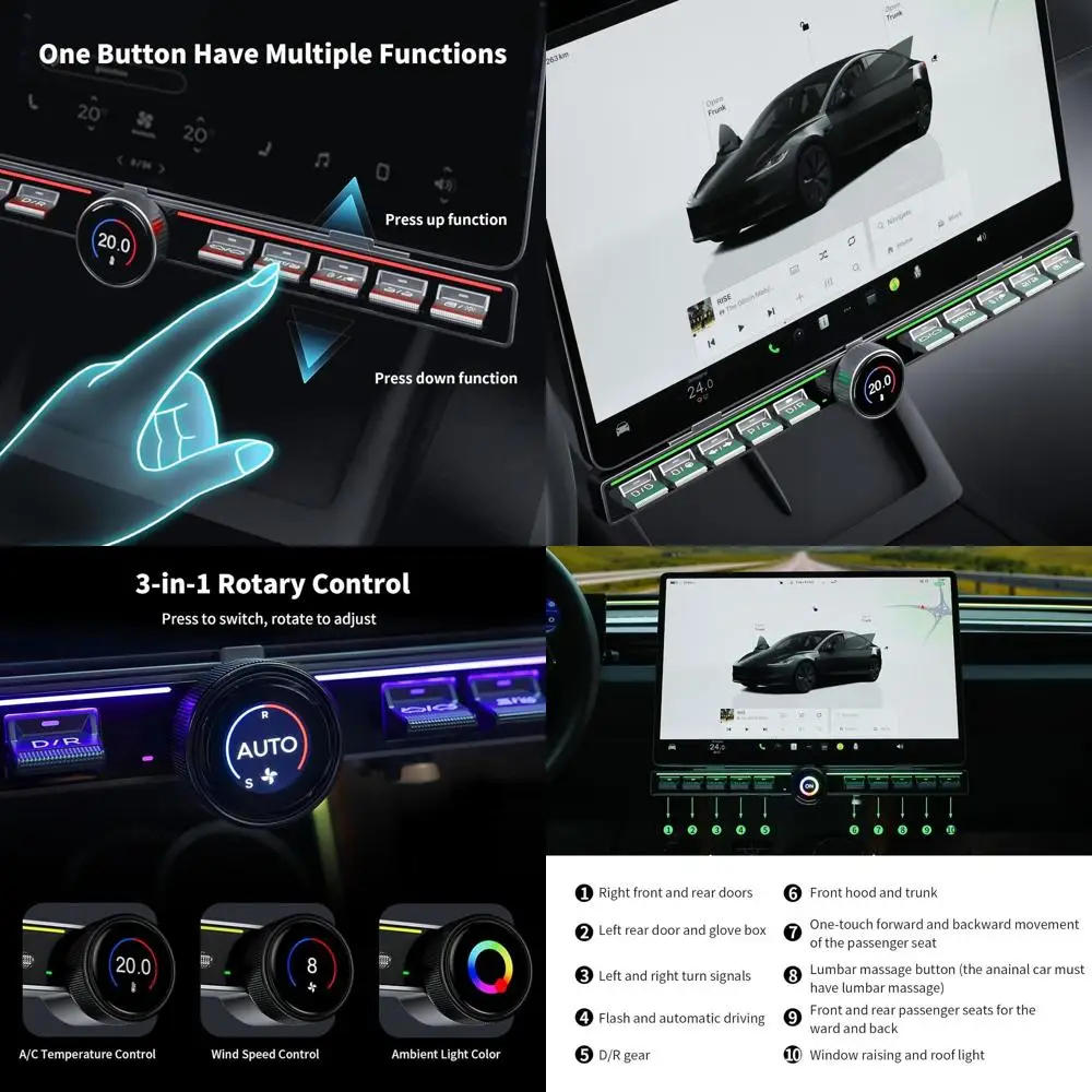 

Physical Shortcut Buttons with Ambient Lighting for Tesla Model 3 2020-2025 Model Y 2020-2024 (AMD System Only) — Under-Screen M
