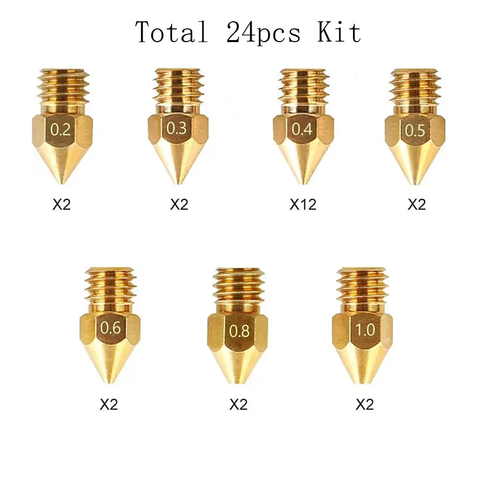 24pcs MK8 Ender 3 Nozzles 3D Printer Brass Nozzles Extruder for Ender 3 CR-10 0.2/0.3/0.4/0.5/0.6/0.8/1.0mm Printer Nozzle