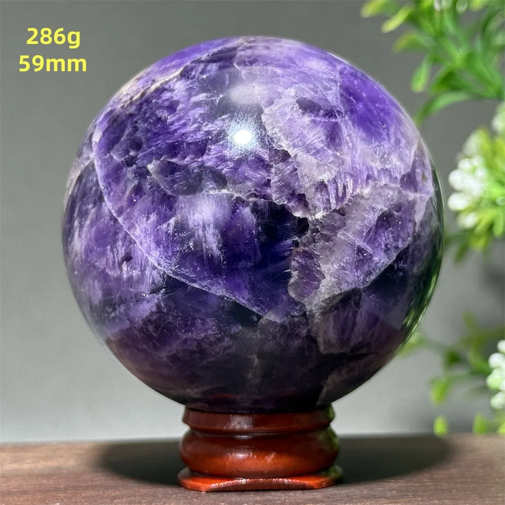 Natural Dream Amethyst Ball Mineral Crystal Polishing Process Energy Spiritual Meditation Massage Home Decoration Gift+Base