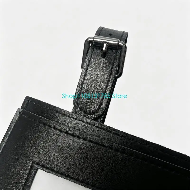K0EF Adjustable Horse Number Holder with Metal Buckles, Clear Front and Back Display Areas, and PU Leather Construction for