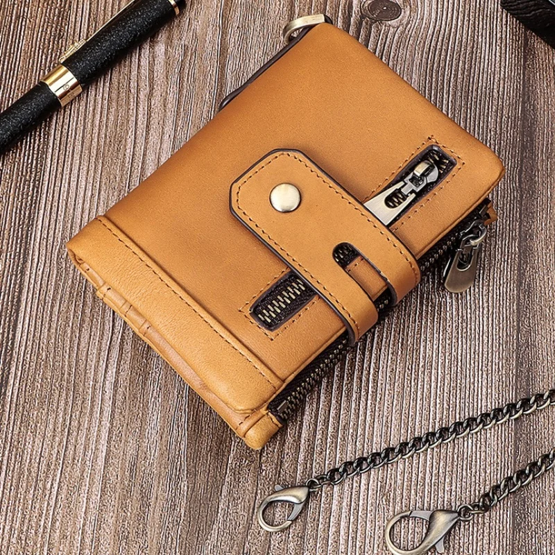 UKF Genuine Leather Men's Wallet Premium Product Real Cowhide Wallets For Man Short Black Wallet Portefeuille Homme Short Purses