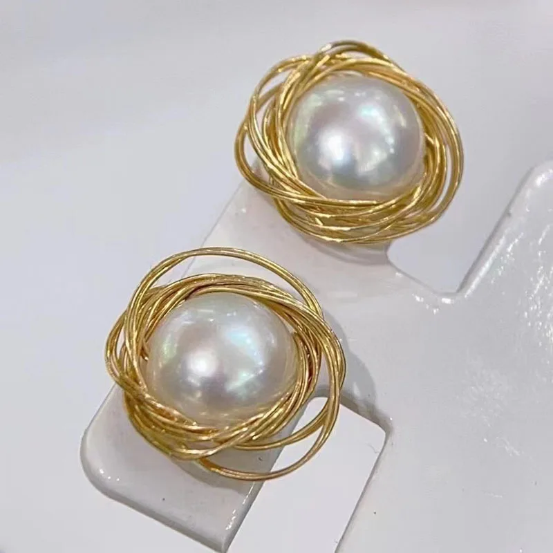 Popular 14k gold-filled natural freshwater pearl stud earrings, pierced earrings, pearl earrings, fashion stud earrings