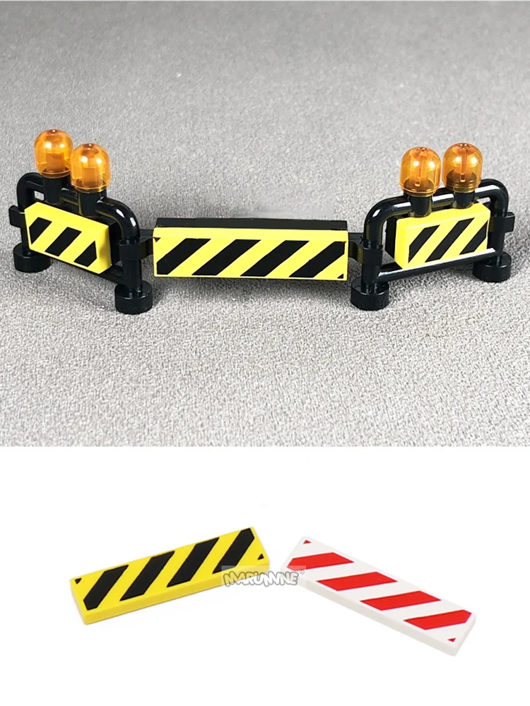 MARUMINE 20 Stück MOC-Bausteine Warnschilder 1x4 Platte Gefahrenstreifen Bausteine Zubehör Passend für 2431 Platte Barrikade