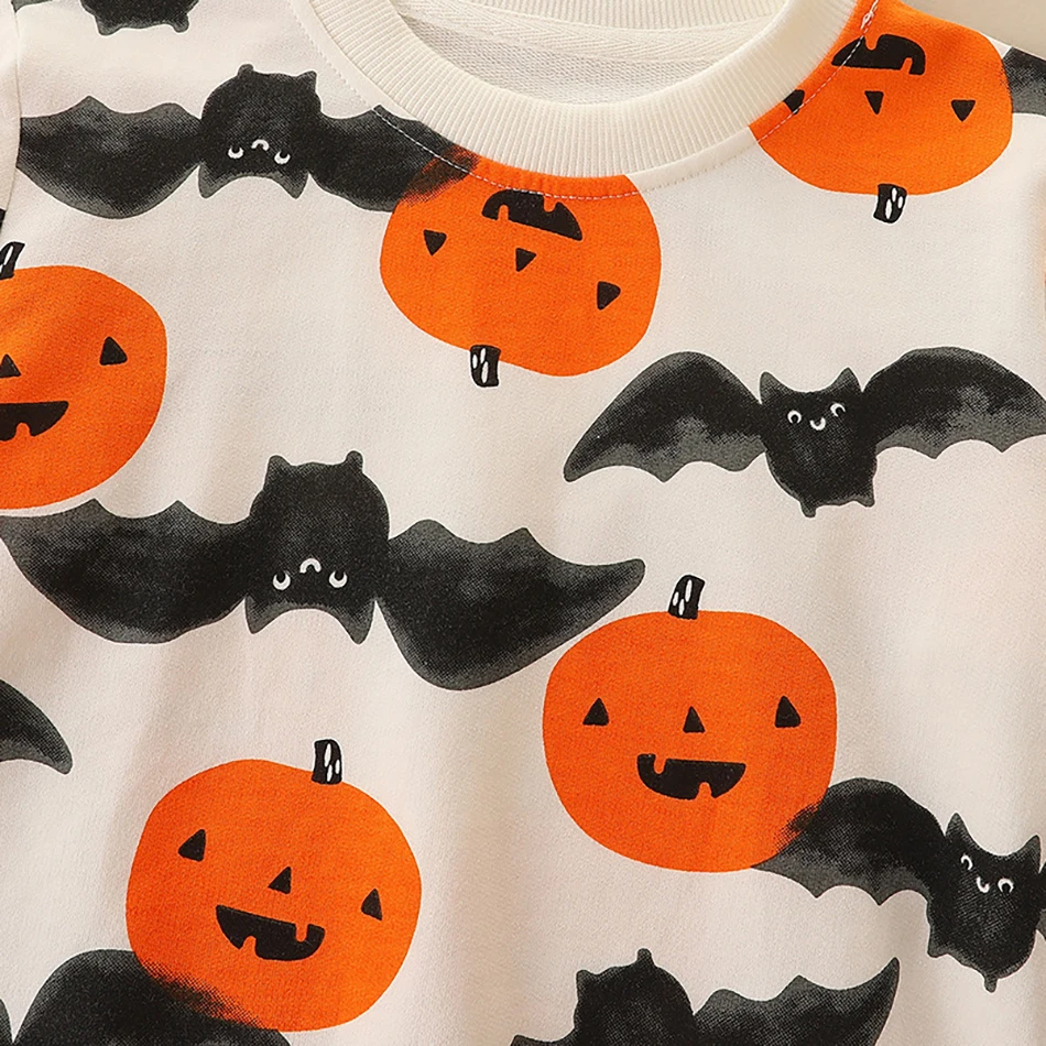 Autumn Collection Kids Sweatshirt Round Neck and Pumpkin Print Halloween Themed Fun Sweatshirt Children Long Sleeves Clothing