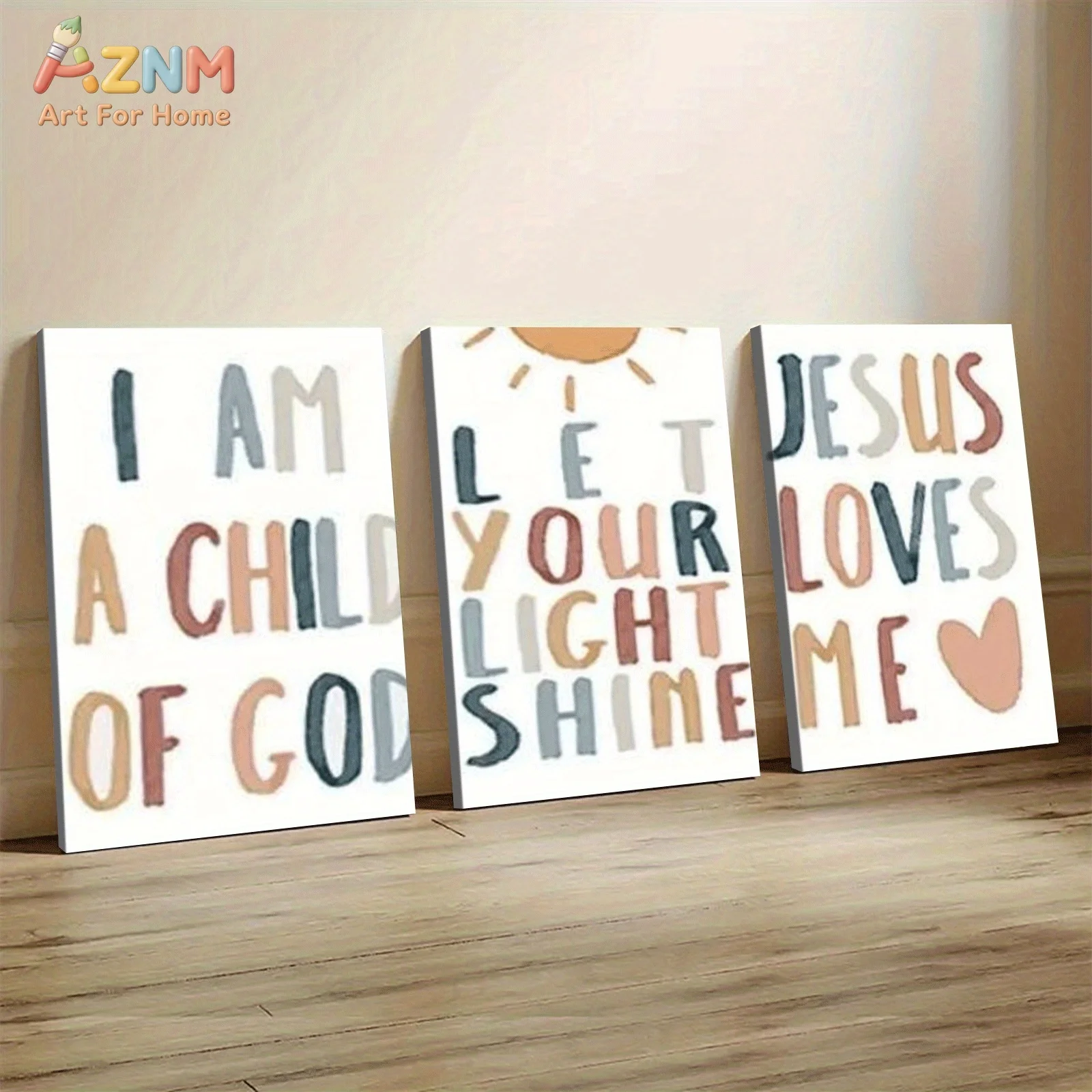 AZNM Boho Christian Bible Verse Canvas Wall Art, I Am A Child Of God Jesus Loves Me Quote Print Poster, Unframed Single Piece De