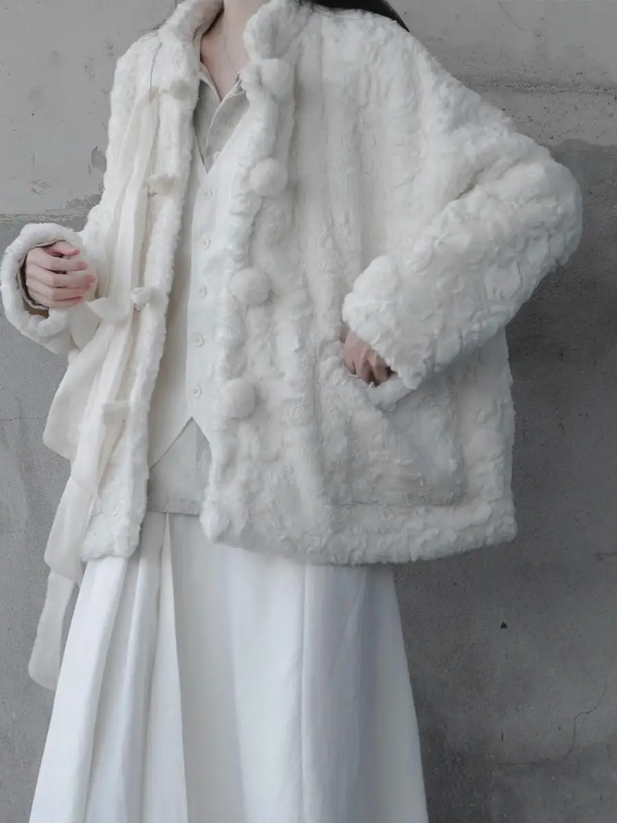 

Новая женская свободная куртка из искусственного кроличьего меха в китайском стиле, теплый пушистый кардиган на осень-зиму, новинка, хлопок, полиэстер