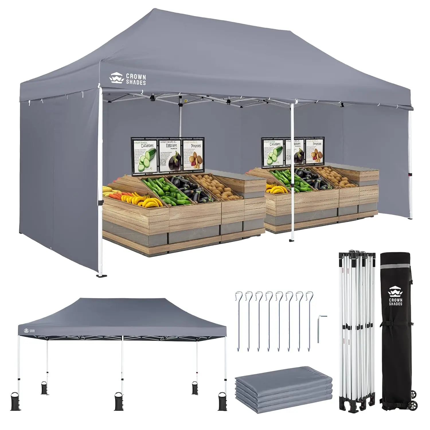 10x20 Commercial Pop Up Canopy Tent with Sidewalls, Gray, Customized
