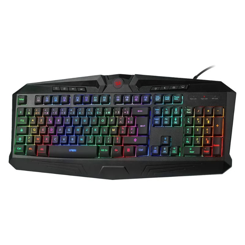 Redragon K503 AZERTY Clavier de jeu filaire, rétroéclairage LED RVB, touches multimédia, clavier à membrane silencieux avec repose-poignet