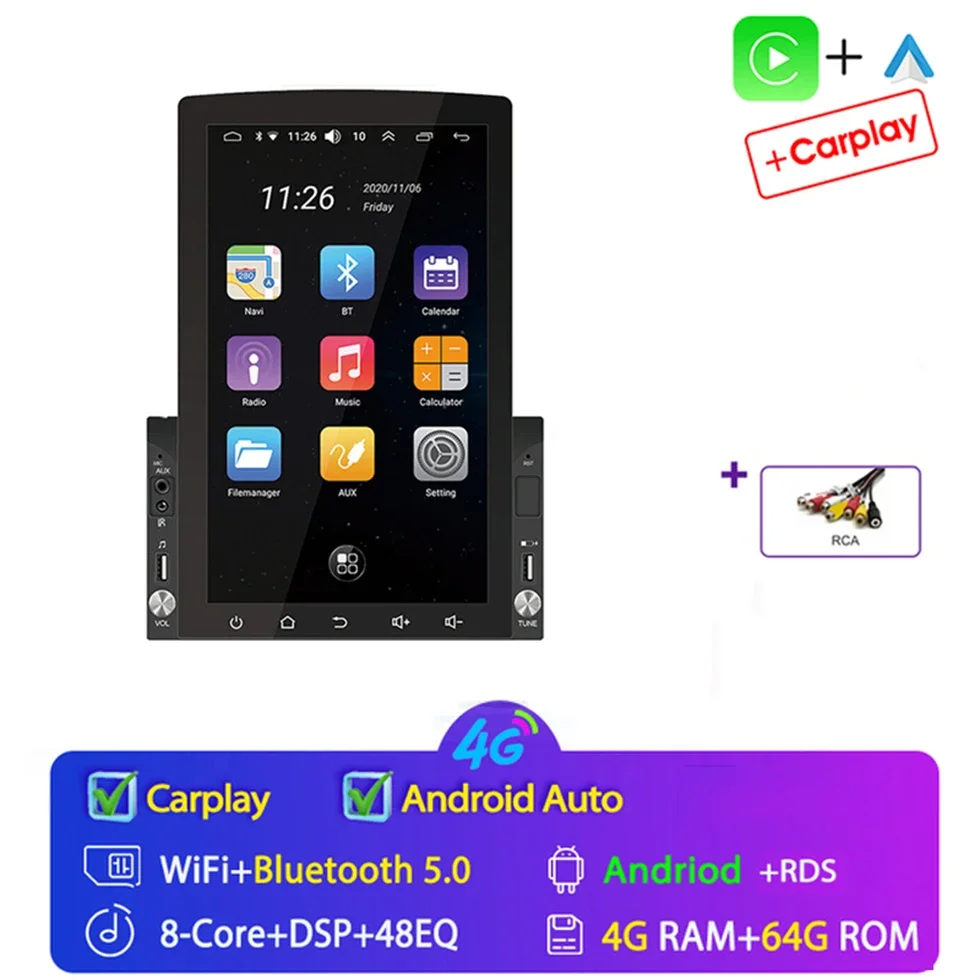 Android 15 Auto Auto Radio Universeel Voor 10.1 inch Voor Tesla Stijl Verticaal Scherm Multimedia Navigatie Carplay 2 Din 4G + WIFI - afbeelding 1