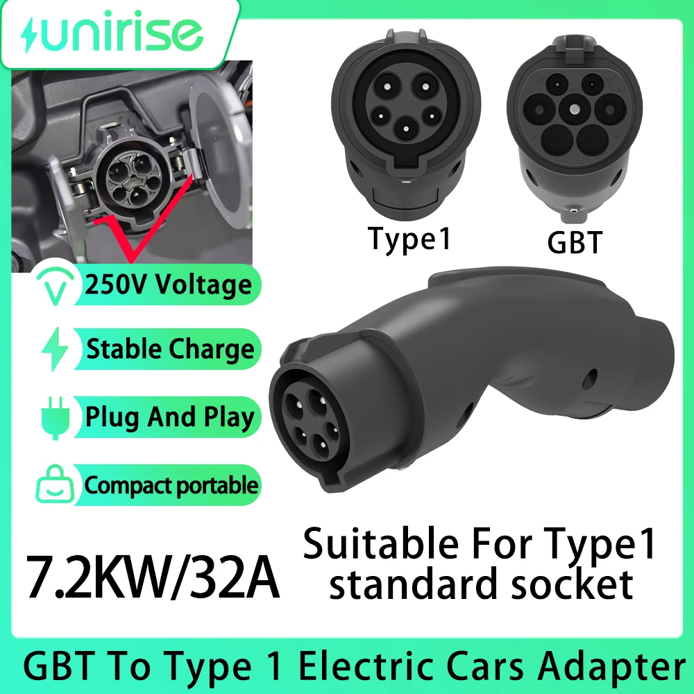

Адаптер для зарядки EV Unirise 32A с ГБ/Т на тип 1, 7,2 кВт, преобразователь переменного тока SAE J1772 для электромобиля GB/T 20234, разъем для зарядки