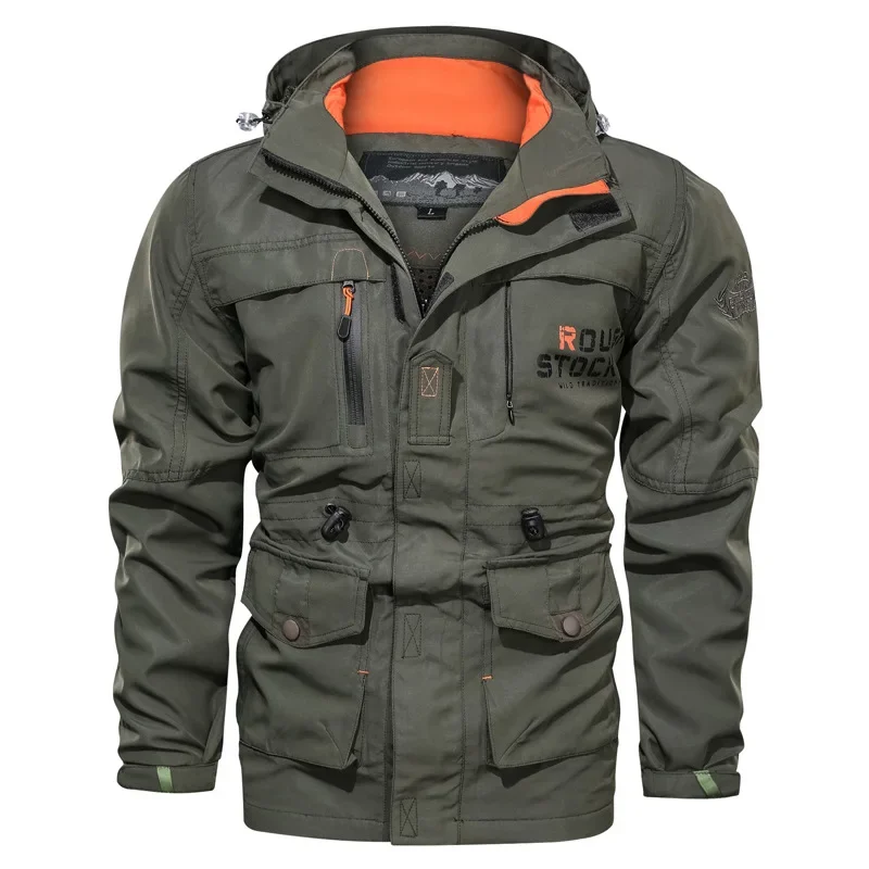 Chaqueta con capucha para hombre, abrigo grueso de felpa a prueba de viento para exteriores, múltiples bolsillos, impermeable, M-4XL, 2024