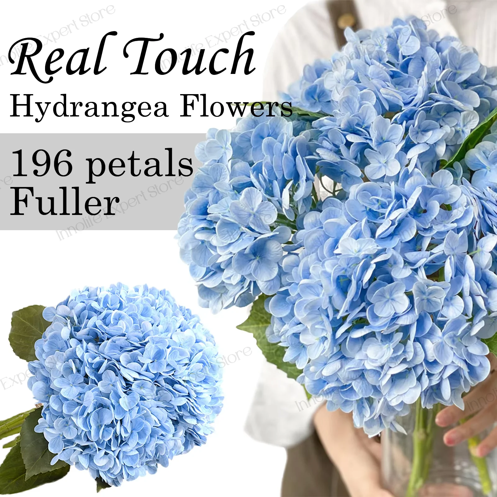 2-8PCS Artificial Hydrangeas 21inch Real Touch Latex Hydrangea Faux Hydrangea for Party Wedding Home Decor Outdoor Bouquet