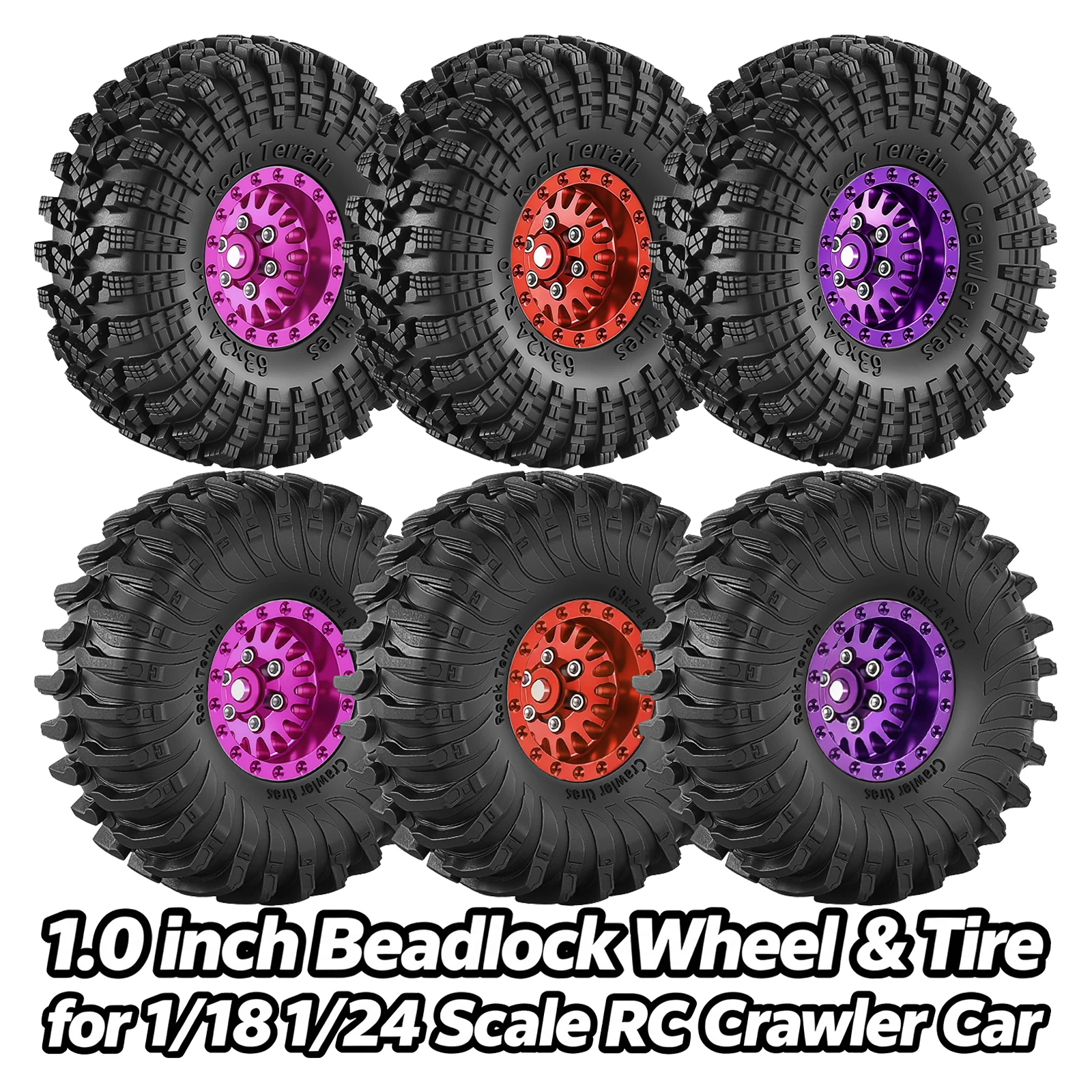 RCMMTING 4 pièces 1.0'' 63mm Jantes Beadlock pour pneus tout-terrain pour voitures RC Crawler 1/18 1/24 TRX4M Axial SCX24 AX24, pièces de mise à niveau