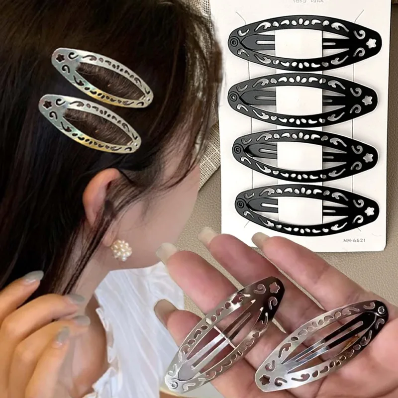 

Korean Fashion Retro Flower Hollow Print Hair Clips for Girls Droplet Shape Hair Clips Cute Harajuku Hair Pin Punk Headwear