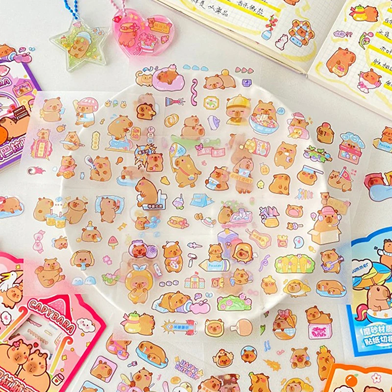 2Set Transparent Waterproof Kawaii Capybara Decoration Stickers Cartoon Cute Capybara Decals Novelty Funny Stickers Gifts