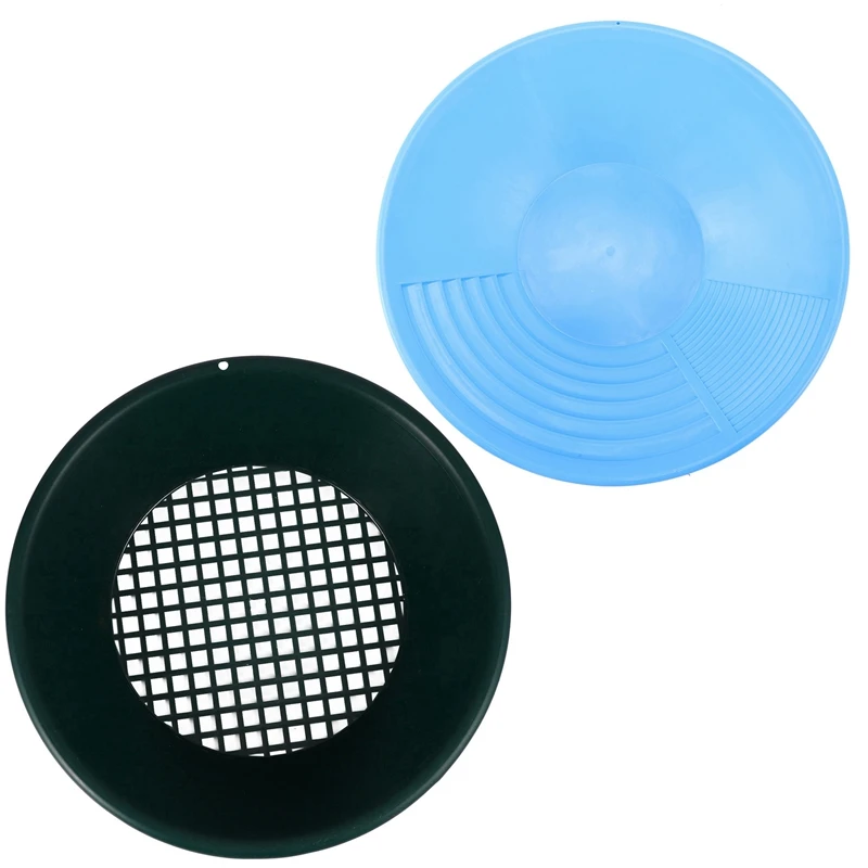 

HOT SALE 2 Pcs Gold Pan Sifting Classifier Mesh Screen Mining Sifter Metal Detecting Tool Panning Classifier Green & Sky Blue