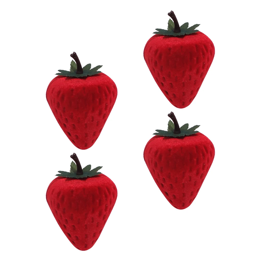 

4pcs Strawberry Ring Box Mini Engagement Jewelry Organizer Plastic Case for Wedding Valentine Gifts Ceremony Storage