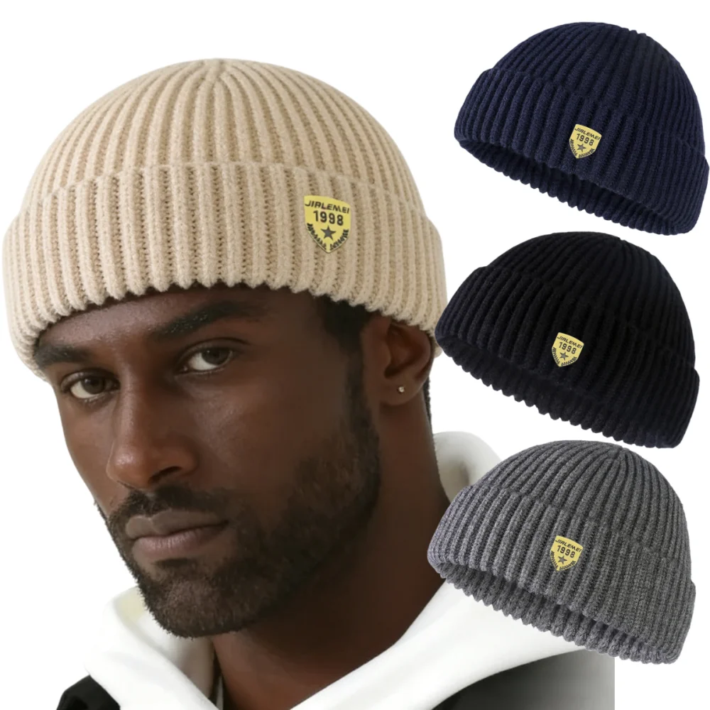 

Knitted Hats for Men Women Roll Up Edge Skull Melon Cap Winter Spring Solid Warm Landlord Casual Hip Hop Beanie Hat