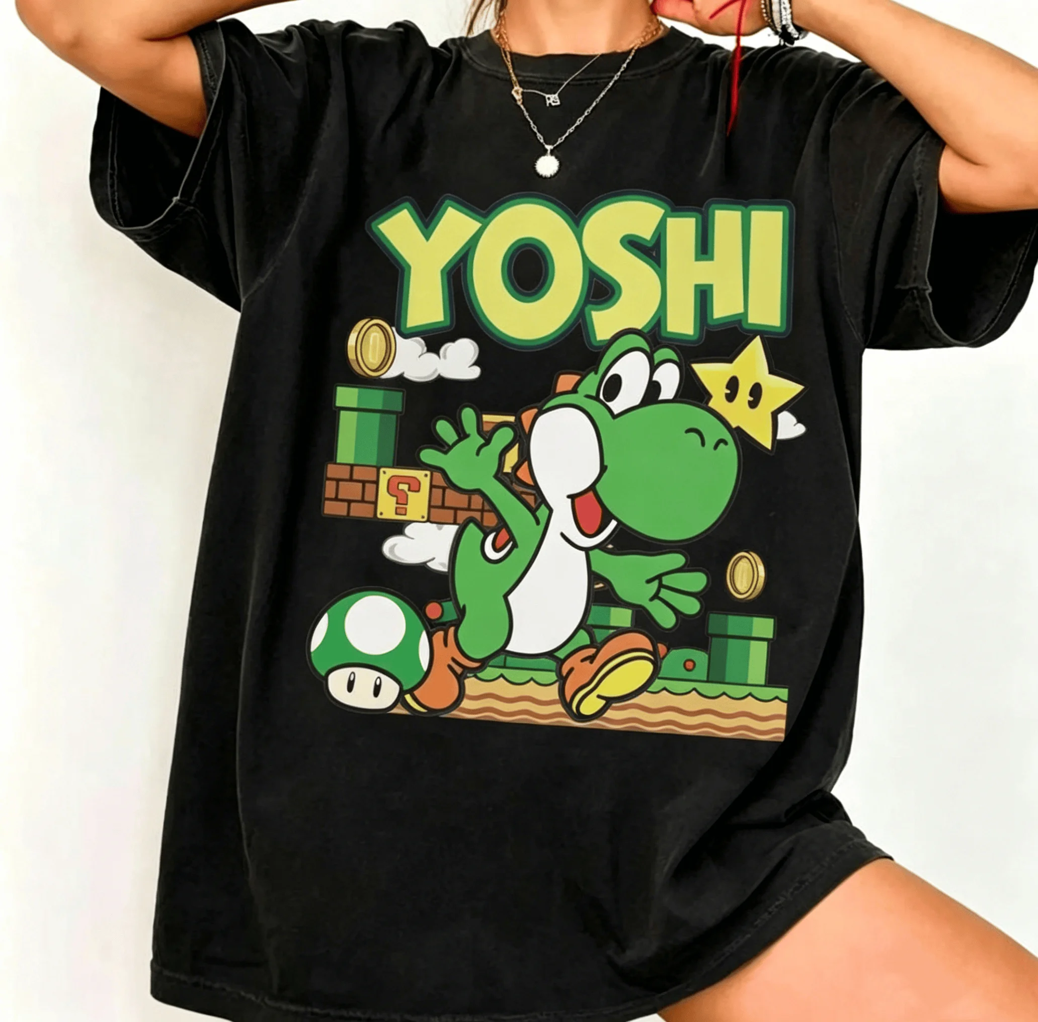 Yoshi Super Mario Retro Gamer T-shirt Nintendo Graphic Tee 2026 Summer Men Women Fashion Y2K Hip-hop Cotton Oversized T-shirt