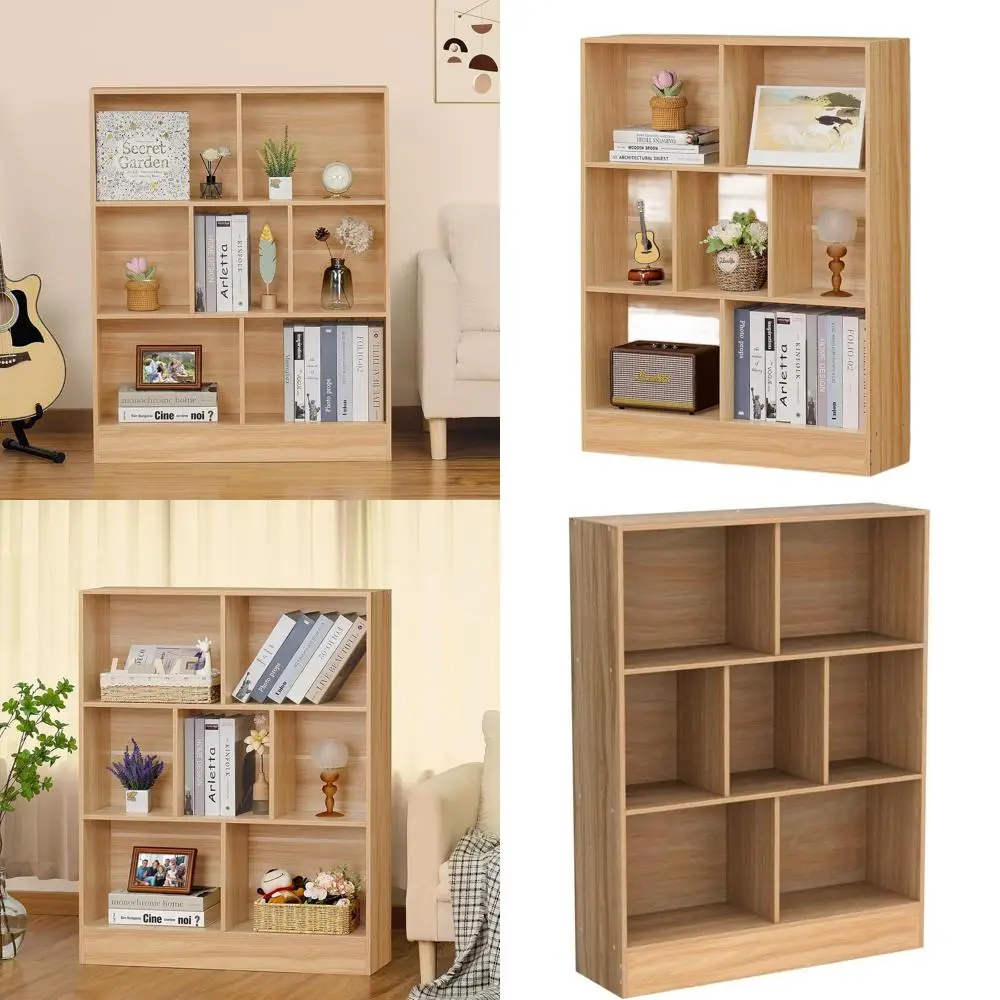 

Трехуровневая широкая книжная полка из натурального дерева в деревенском стиле для гостиной, спальни или офиса