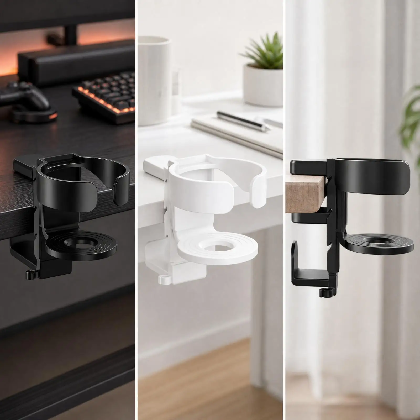 Desk Headphone Stand with Glasses Holder Desk and Paper Cup Holder Clamp on Shelf ABS Material for Workstation Setup