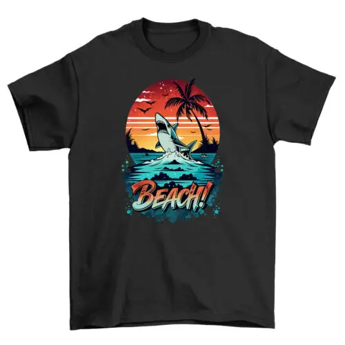 Shark Summer_5 Attack! Funny Shark T-shirt for Summer Fun, 100% Cotton Tee. Watc