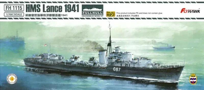 Kit de modelo de montagem Flyhawk FH1115/S Royal Navy Spear Destroyer 1941 1 Escala 1/700