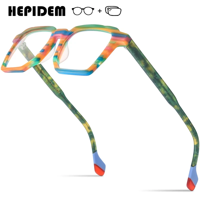 HEPIDEM Matte Acetate Glasses Frame Men 2023 Retro Square Women Prescription Eyeglasses Spectacles Myopia Optical Eyewear 9287