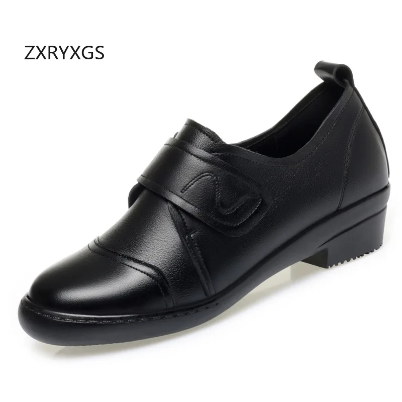 

ZXRYZGS Top Layer Cowhide Black Shoes Non-slip Soft Sole Mid Heels 2026 New Spring Genuine Leather Deep Mouth Women Trendy Shoes