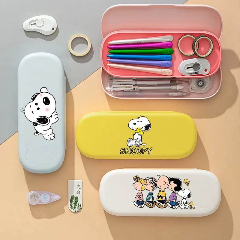 

Коробка для канцелярских принадлежностей Snoopy, двухэтажный чехол для ручек большой емкости, мультфильм, аниме, для мальчиков и девочек, студенческие популярные портативные канцелярские принадлежности, подарок для детей