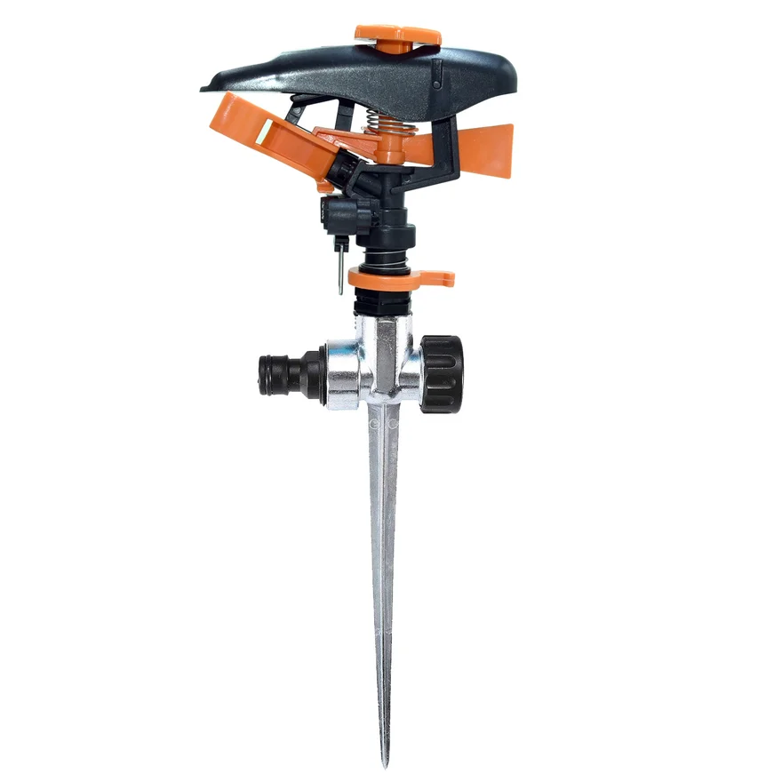 The factory produces lawn watering sprinklers with 360-degree automatic rotation for garden irrigation and yard watering