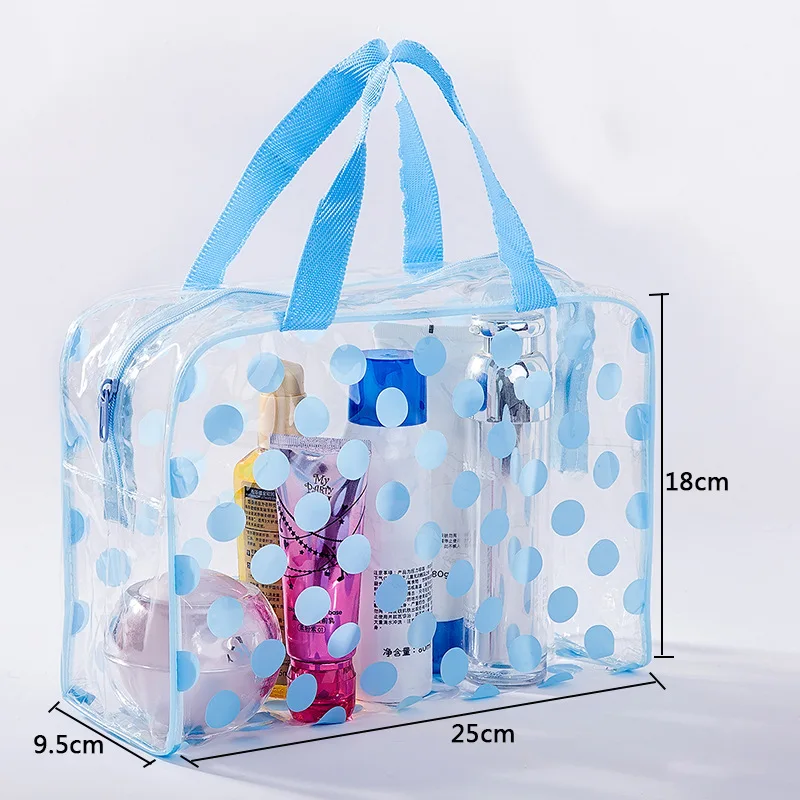 Dot Printing Transparent PVC Bath Cosmetic Bag Girl Make Up Case Travel Zipper Makeup Beauty Wash Organizer Toiletry Storage Kit