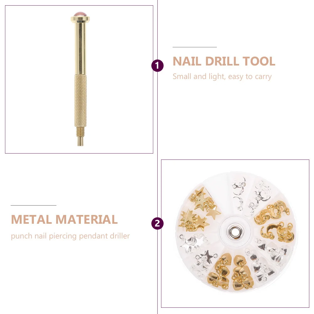 

1Set Manicure Piercing Pendant Kit Stylish Nail Dangle Charms with Hand Drill Tool Nail Art DIY Decoration Set