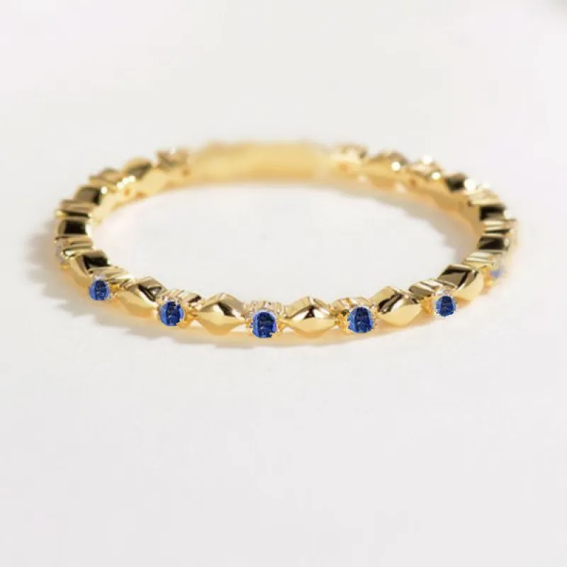 Solid 14k Yellow Gold Ring Natural Sapphires Women Engagement Ring Wedding Band Fine Jewelry Trendy