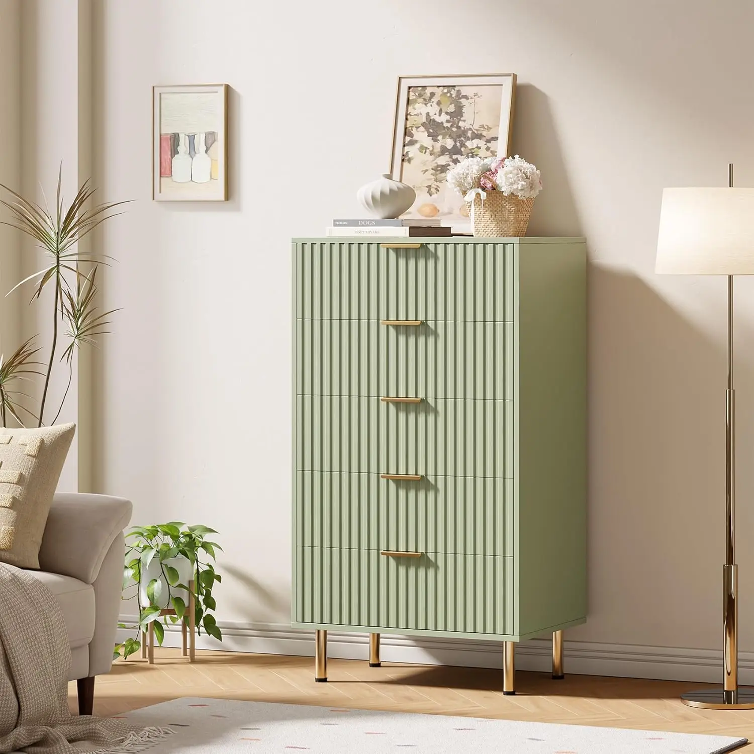 Modern Fluted 5 Drawer Dresser – 48