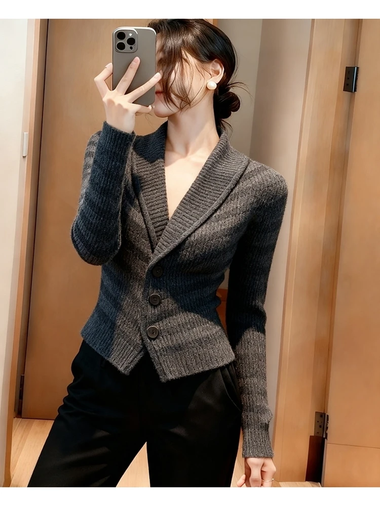 

ay Striped Knitted Sweater Women's Winter Faion High-End Petite Sle Knitwear Waist-Cinching Top Commute Sle Pure Color