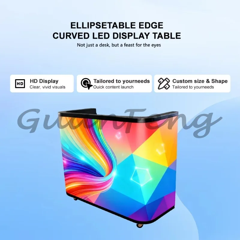 Portable Curved LED Screen With Wheels, 3D DJ Booth Table LED Video Wall for Trade Show Front Desk Disco