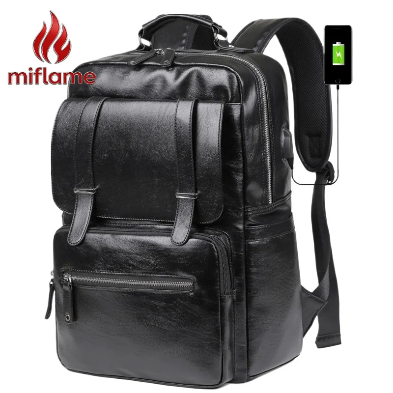 

Luxury Men's PU Leather Backpack for Students Youth with Purse Compartment Handbag Design Casual Charging Travel School Bag
